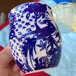Anthropologie K Blue Floral bird Coffee Mug